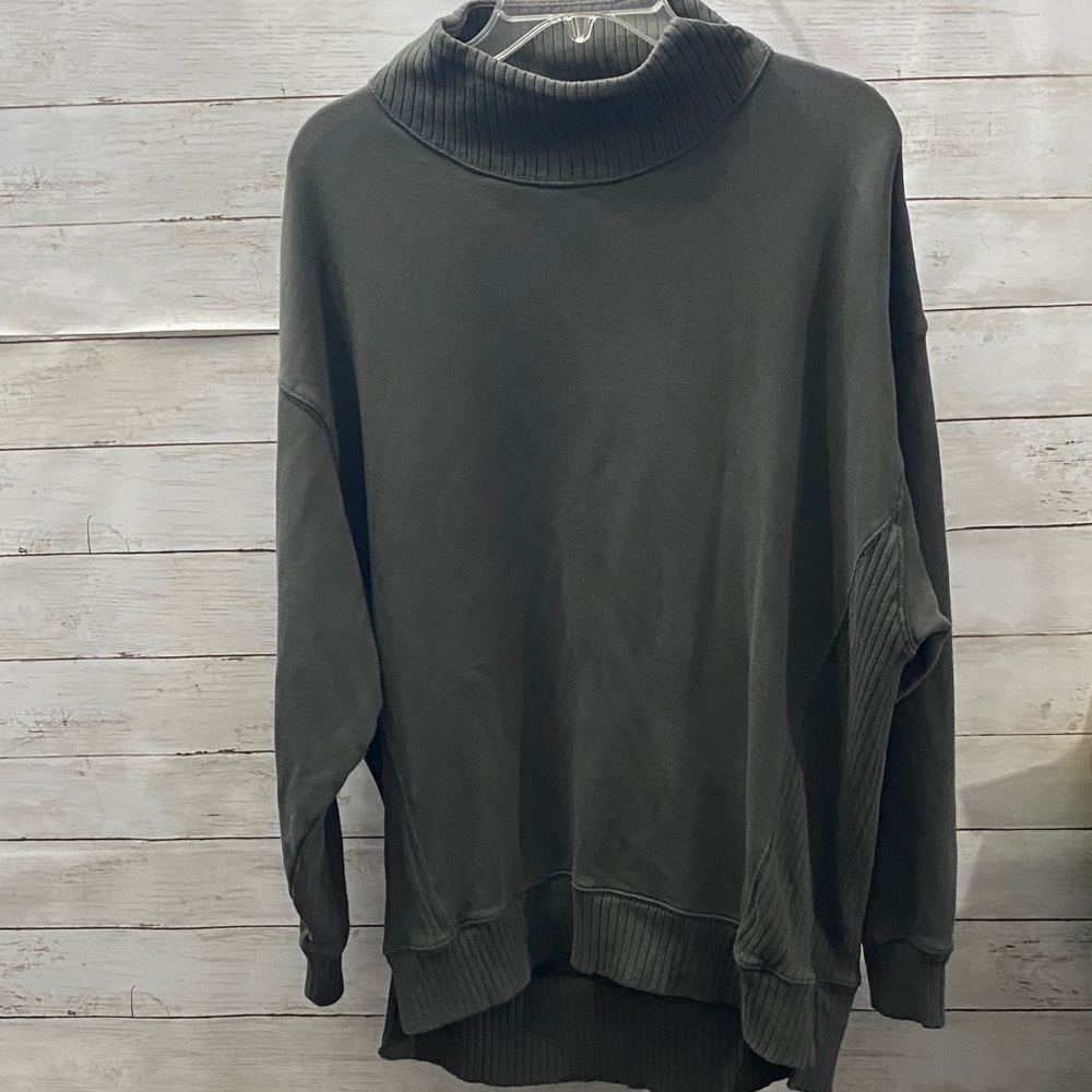 Aerie Love This‎ Moment Dark Green/Gray High Neck Sweater OVERSIZED